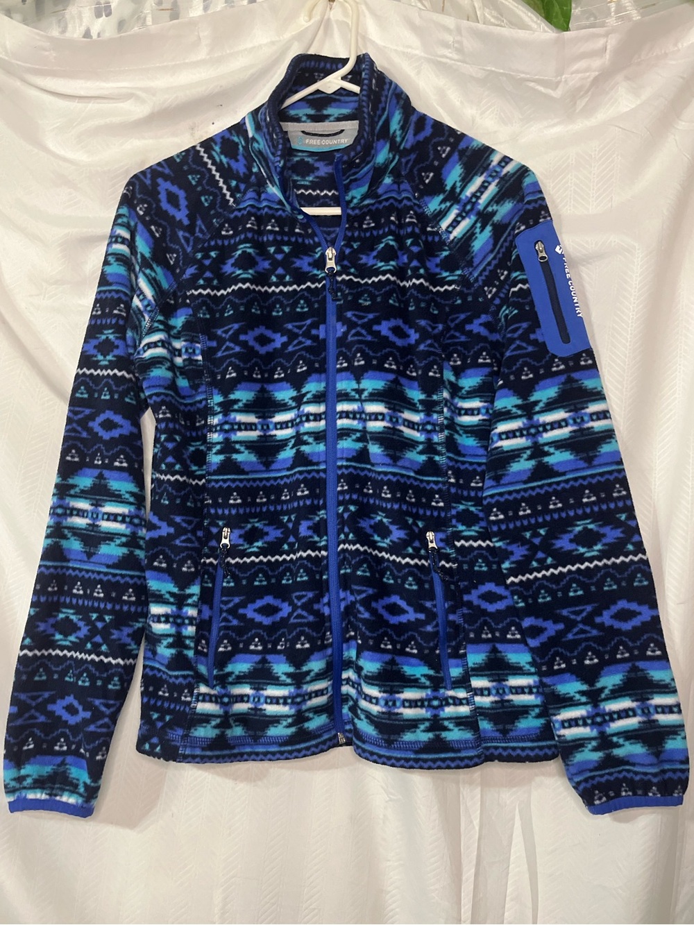 Free Country Blue Patterned Fleece Jacket - Women's. M